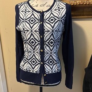 💙 Milly Navy and White Diamond Gold tone button down Cardigan